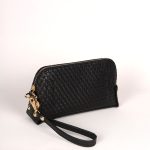 El Çantası Orta Boy Telefon Çantası Siyah Hasır Desen