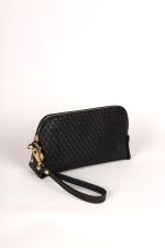 El Çantası Orta Boy Telefon Çantası Siyah Hasır Desen