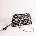 Siyah Beyaz Kilim Desenli El Çantası Seti