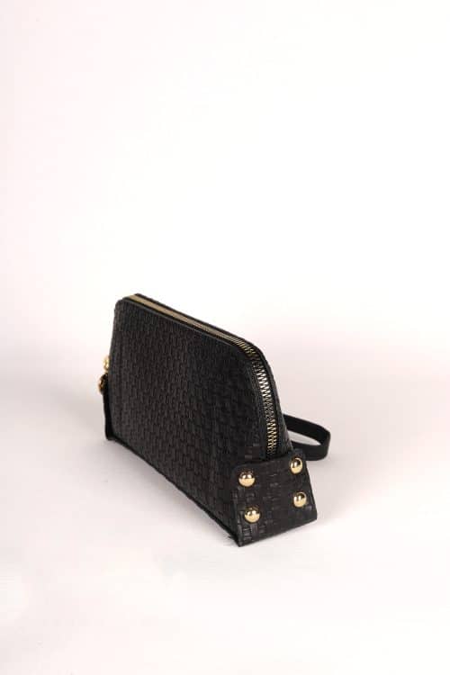 El Çantası Orta Boy Telefon Çantası Siyah Hasır Desen - Görsel 2