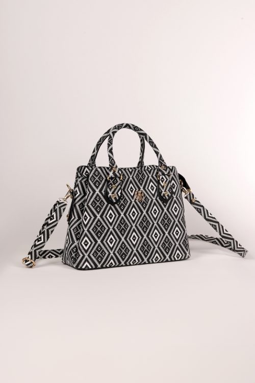 Kadın Uzun Askılı 3 Bölmeli Gold Aksesuarlı Omuz Ve El Çantası Kilim Desen - Görsel 2