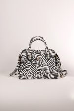 Kadın Uzun Askılı 3 Bölmeli Gold Aksesuarlı Omuz Ve El Çantası Zebra Desen